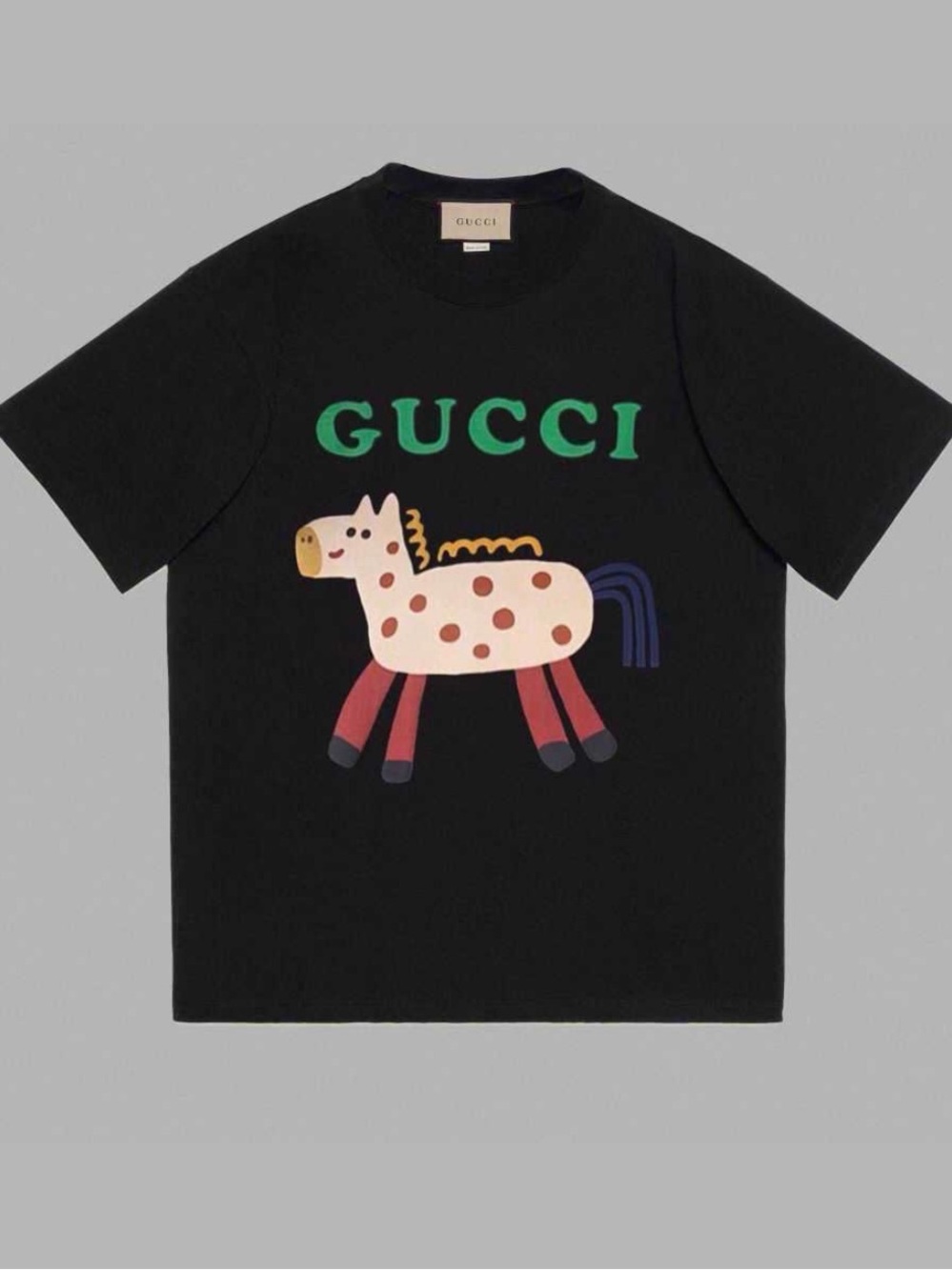 Gucci Black Kids Short-Sleeve Tee with Multicolor Horse Graphic